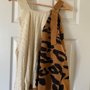 leopard/cream off the shoulder sweater